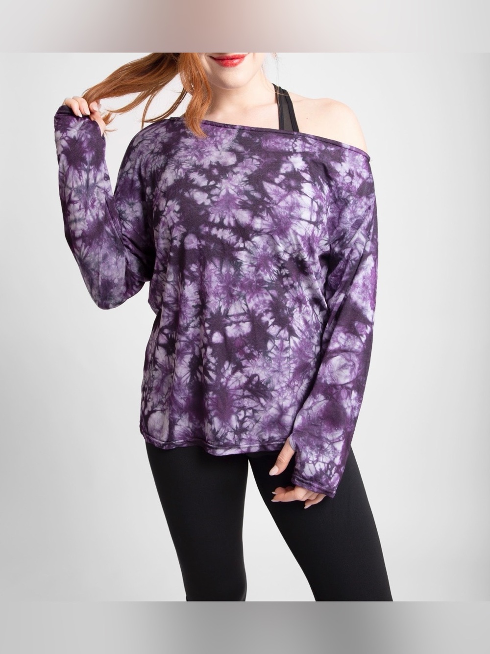 NWT Jazmine Purple Tie Dye Bateau Neck Athletic Top